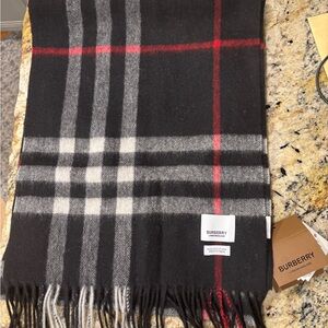 Burberry Black and Red Plaid Wool Scarf NWOT